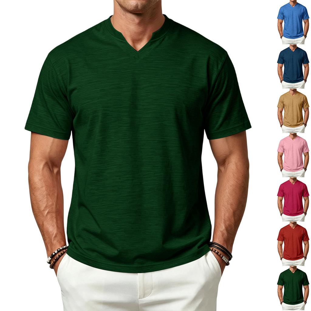 Men's Simple Breathable Quick Dry Short Sleeve T Shirt V Neck Design Lightweight Casual Fit Summer Tee