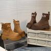 Frosted Letter Platform Short Boots Women's Slack Soft-soled Cowhide Chelsea Martin Boots Rear Zipper Shoes Tide