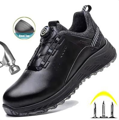 Women Black Leather Work Safety Shoes Men Anti Smashing Steel Toe Cap Boots Non Slip Indestructible Footwear
