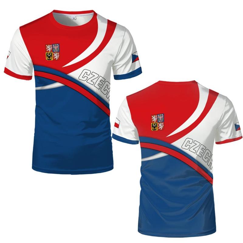 Tschechien Flagge Fußball T-Shirts Tschechien Nationales Emblem 3D Gedruckte Sport T-Shirts Lässige Atmungsaktive Rundhals T-Shirts