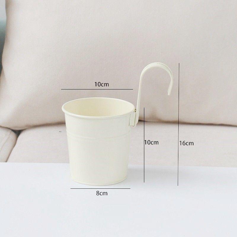 Colorful Metal Hanging Flower Pot with Curved Hook – Small Iron Bucket for Balcony or Wall with Succulent or Green Plant
