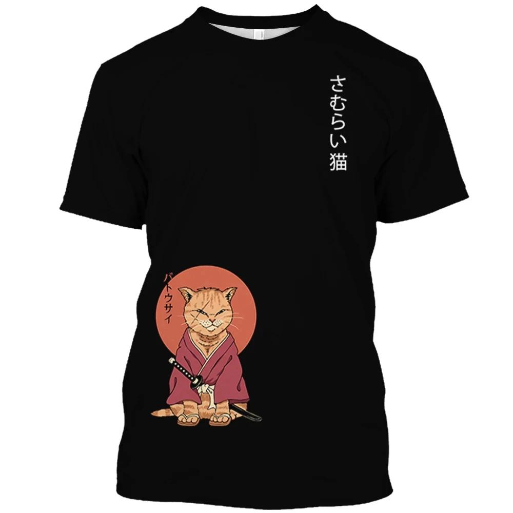Zwierzęcy nadruk kota męska koszulka Harajuku śliczne luźne topy z krótkim rękawem moda proste t-shirty ponadgabarytowe mężczyźni kobiety odzież unisex