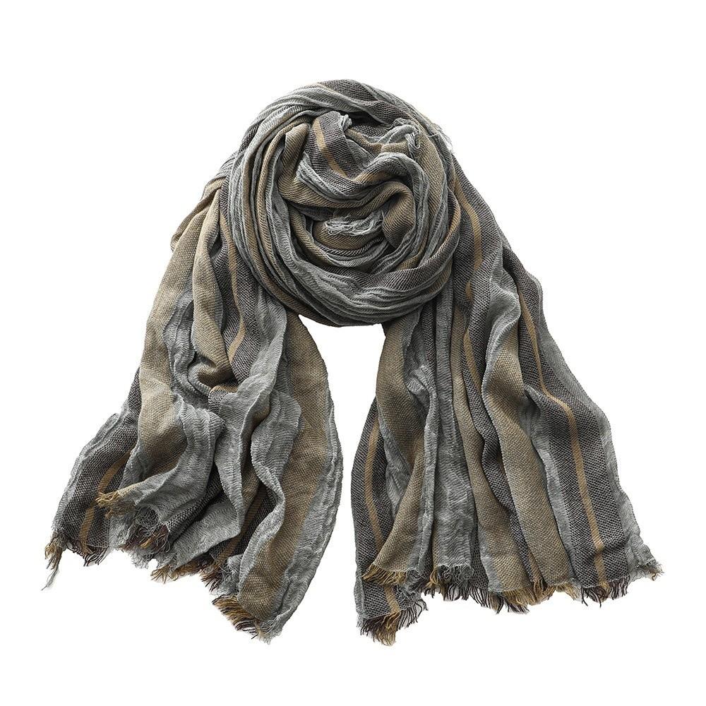 Breathable Cotton Linen Neckerchie Short Tassel Unisex Scarf Soft Striped Scarf Office