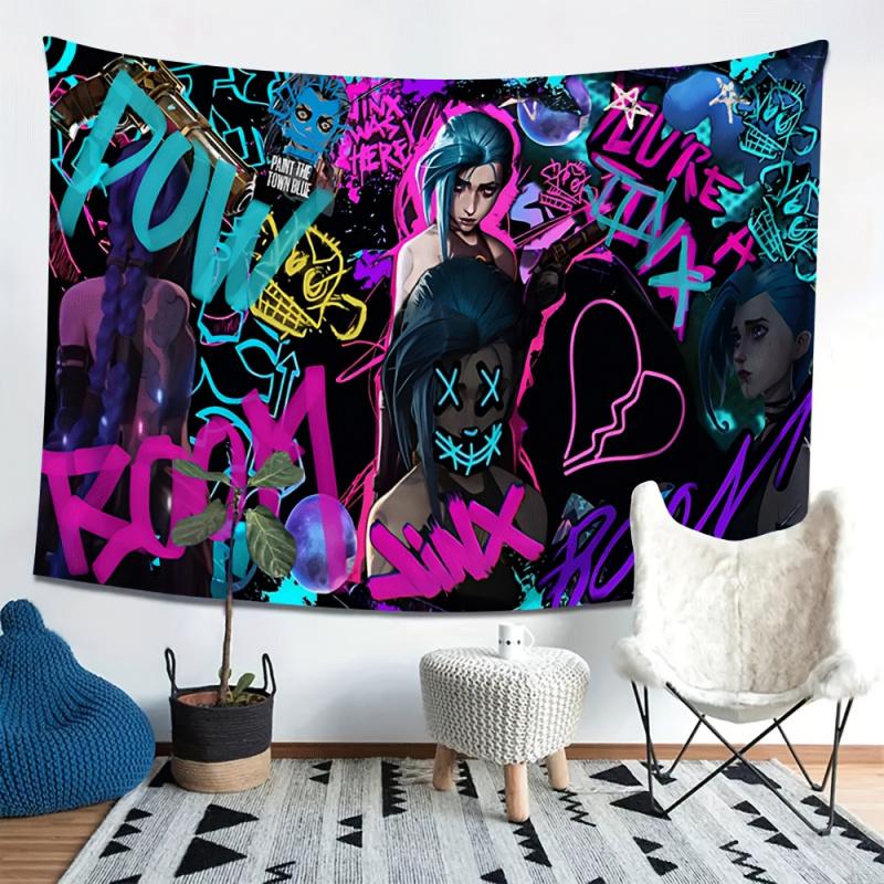 VIKAMA Cyberpunk Graffiti Tapestry Trendy Street Style Decorative Cloth Bedroom Bedhead Esports Room Decoration