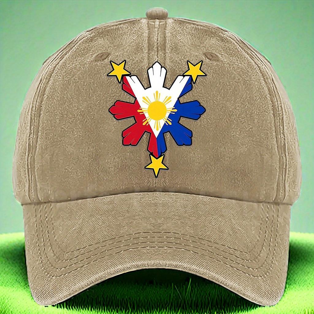Philippine Cultural Design Adjustable Baseball Cap  Breathable Hat with TriColor Sun Motif Machine Washable