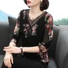 Autumn Black Long-Sleeve Printed Pullover: Mid-Length, Loose-Fit, Round-Neck T-Shirt