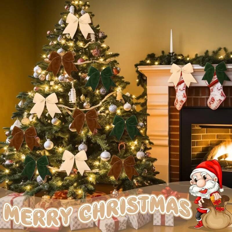 1/4/12pcs Christmas Bow Decoration DIY Red Fabric Christmas Tree Wreath Decoration Bow Hanging Front Door Xmas Decoration