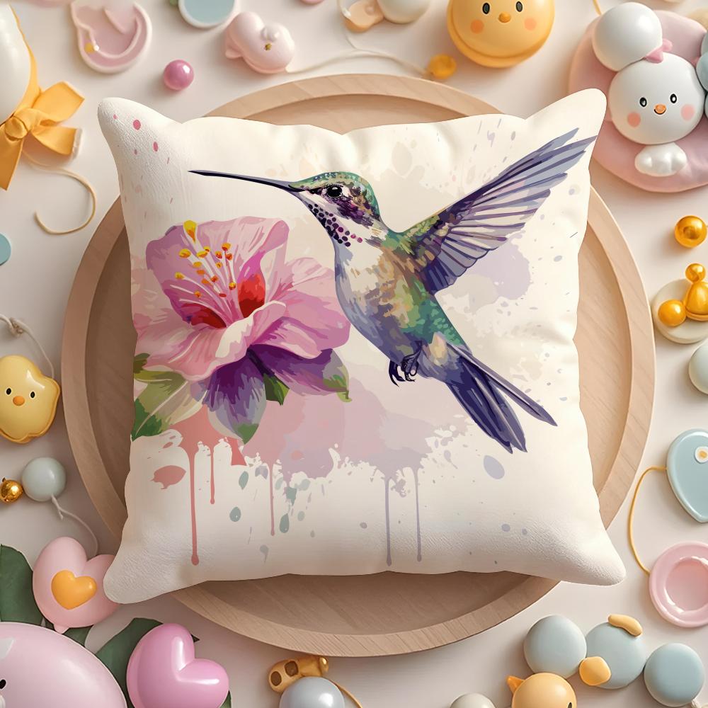 Hummingbird Spring Flowers Cushion Cover Home & Car Multi-Scene Pillow Cover - Reversible, Soft & Durable for Daily Use