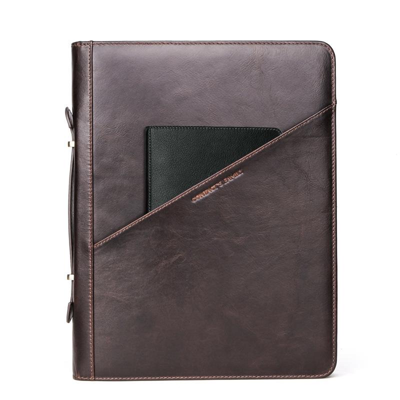 

Crazy Horse Leather Multifunctional Apple Laptop Bag with 12.9-inch iPad Protective Case, holds A4 papers. коричневий