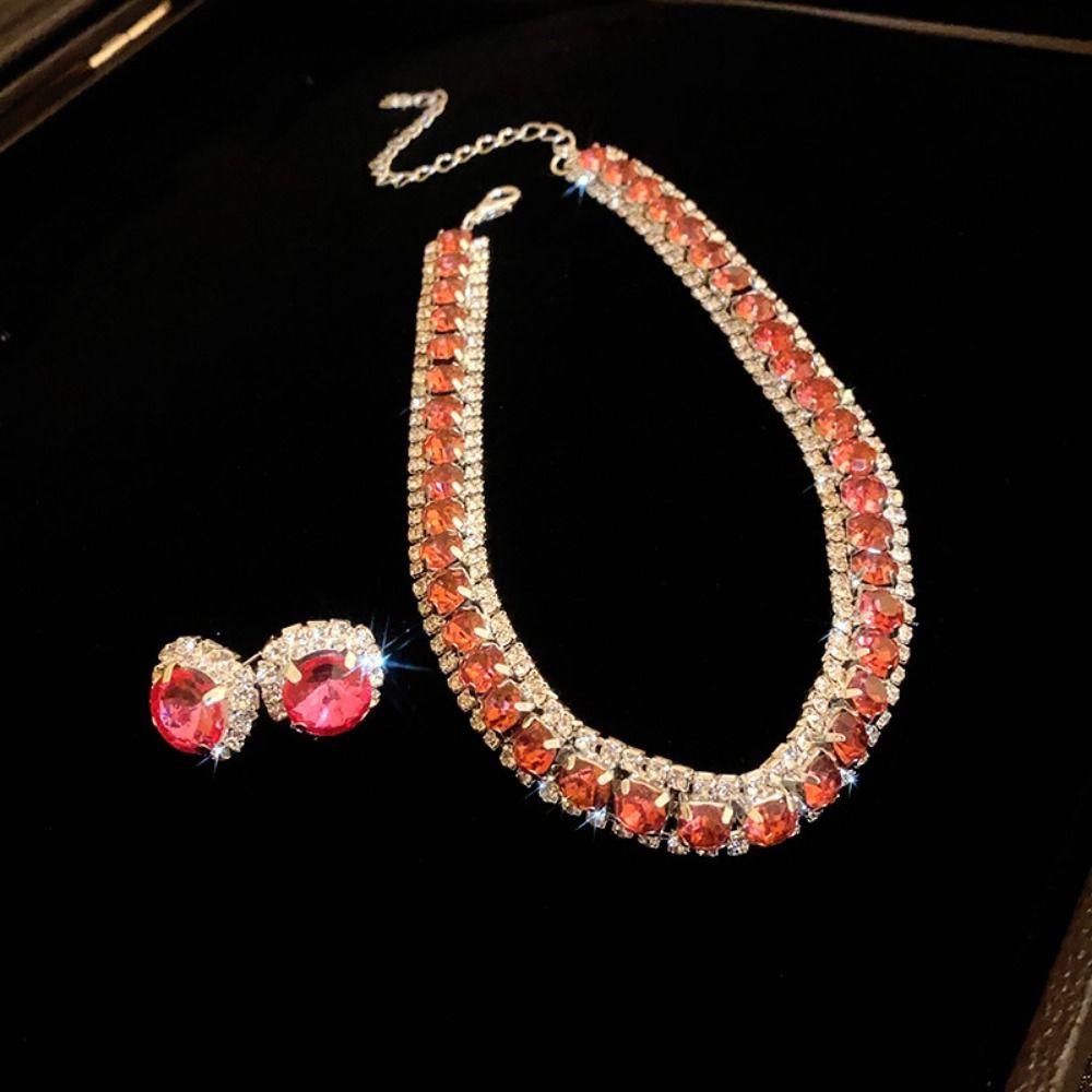 Retro Necklace Earrings Set Handmade Rhinestone Choker Necklace Crystal Necklace  Anniversary