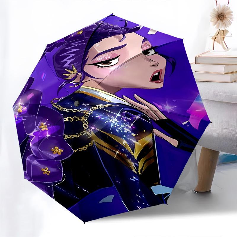 Ombrello Automatico Apri e Chiudi a Tema Kpop Girl, 8 Stecche, Adatto per il Tempo Libero e le Uscite, Accessorio da Esterno, Stile Gotico, Moda