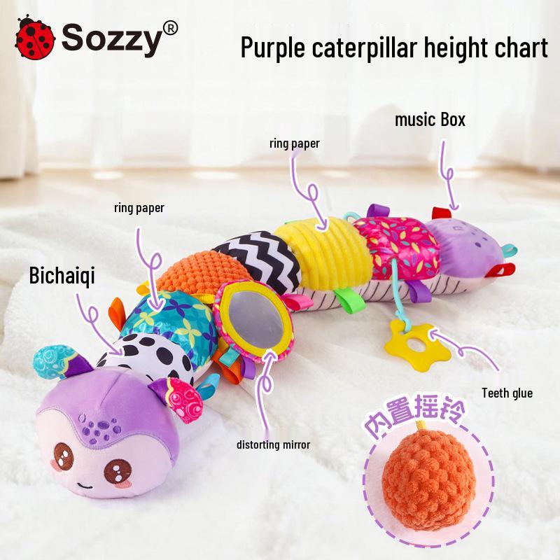 Sozzy Newborn Soothing Rattle & Tummy Time Caterpillar Toy with Music & Height Chart