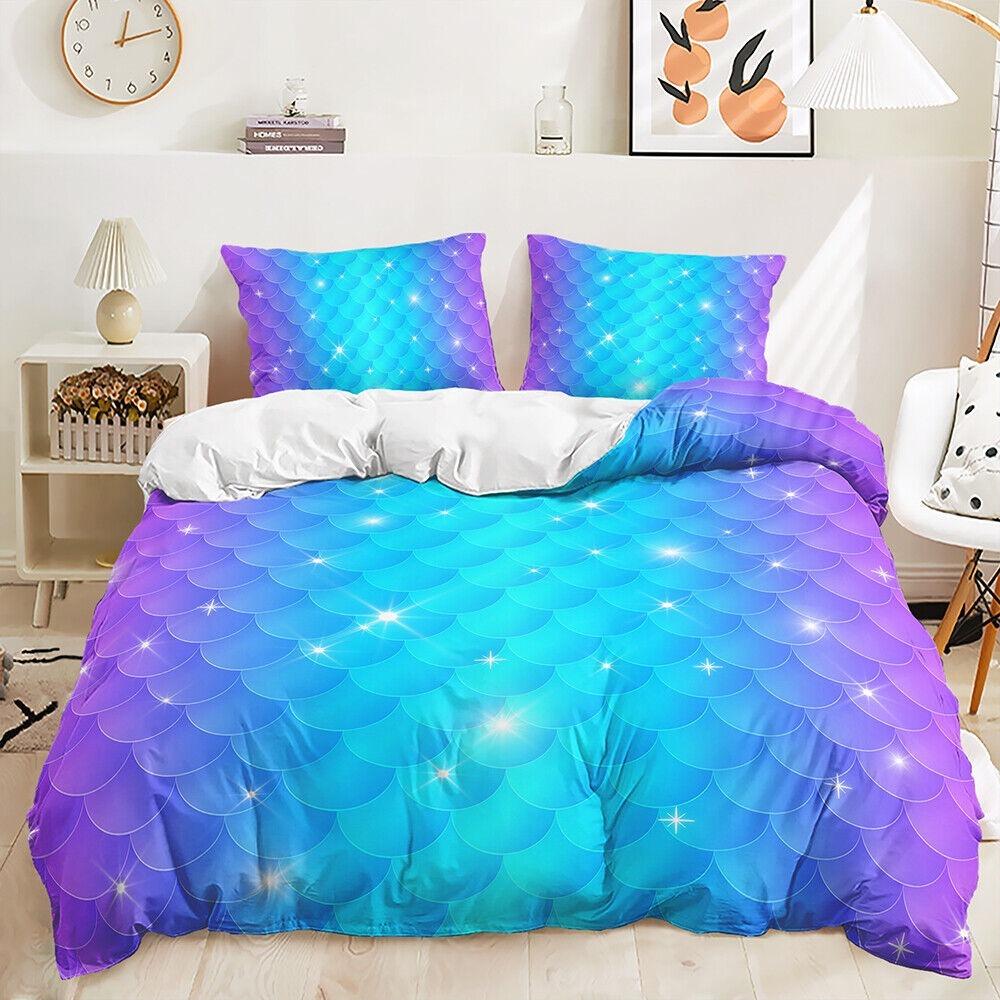 3D Bedding Set Butterfly Turtle Panda Mermaid Vortex Gradient Color Down Duvet Cover Pillowcase Teen Gift