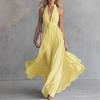 Europe, America 2026 summer women's new holiday style long dress V-neck sexy solid color sleeveless waist lace-up dress