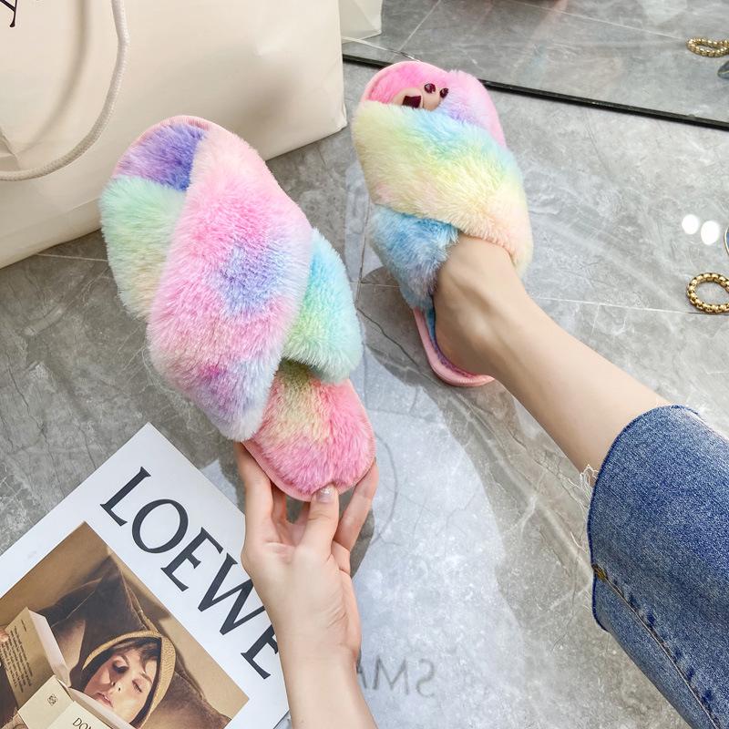 

Mao Mao slippers women s autumn and winter fashion colorful cross-toed cotton mop for home hair mop 42-43（270MM）