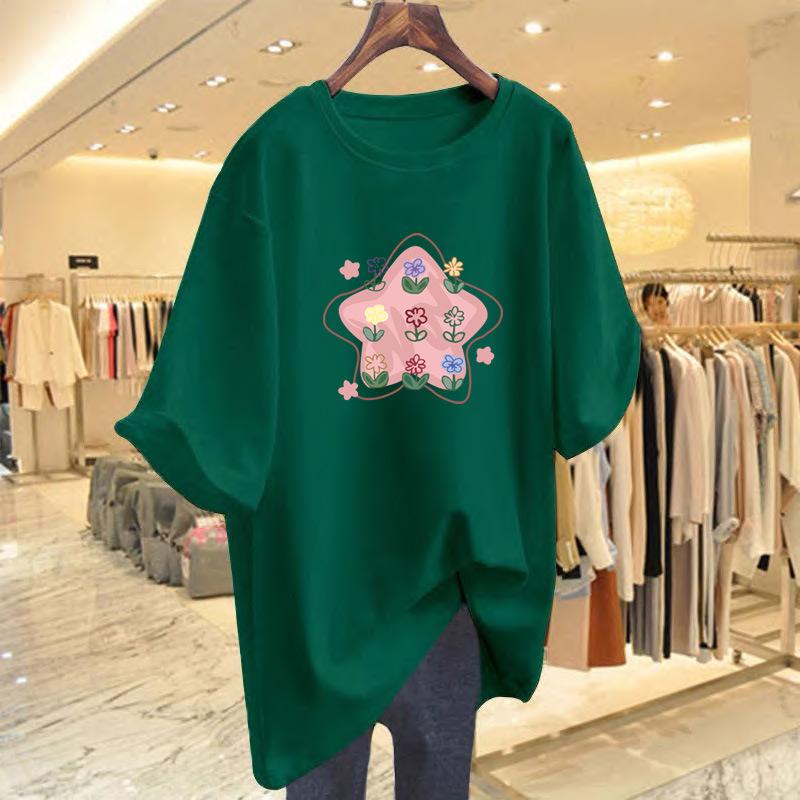 Cotton Sweet Cute Star Flower Short Sleeve T-Shirt Women's Summer Loose New Design Niche Half-Sleeve Top