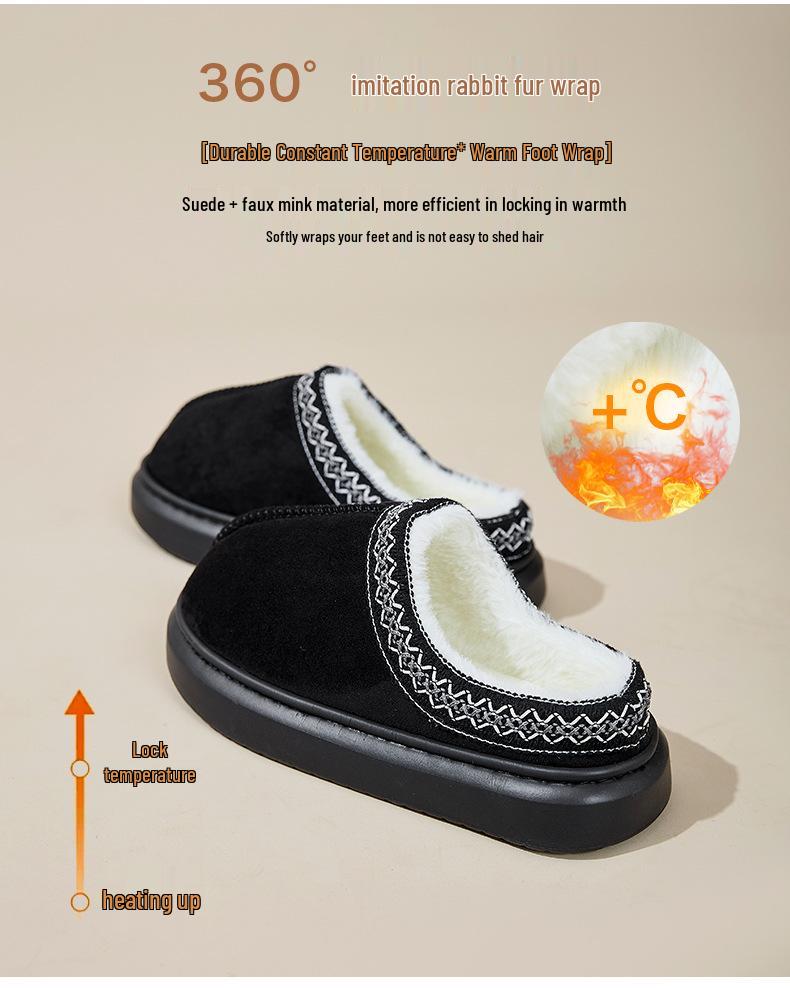 Papuci Baotou cu Blană în Stil Etnic: Încălțăminte de bumbac călduroasă, cu talpă groasă, pentru bărbați și femei