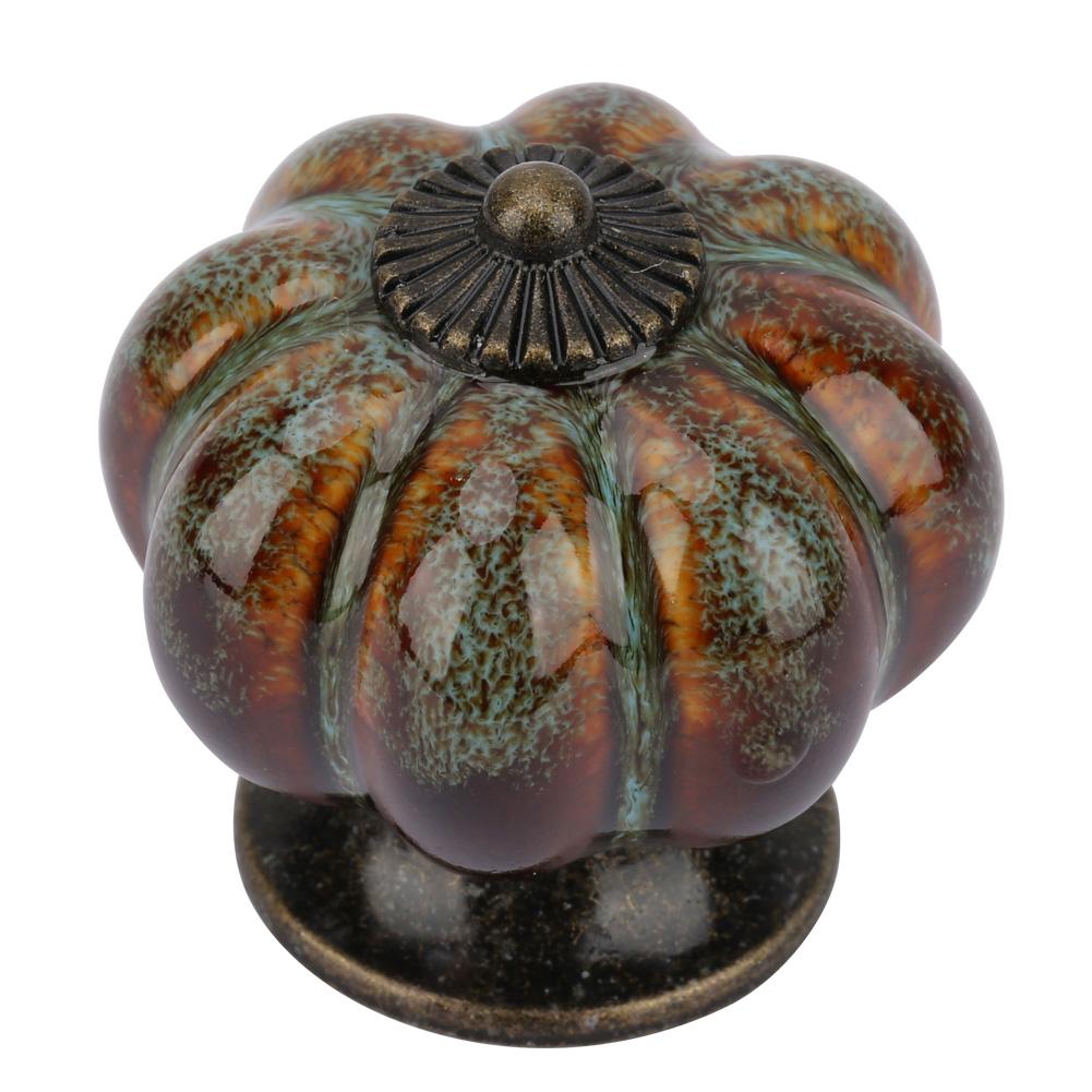 European Ceramic Pumpkin Door Knobs Cabinet Handles Single Hole Cupboard Drawer Pulls (White)