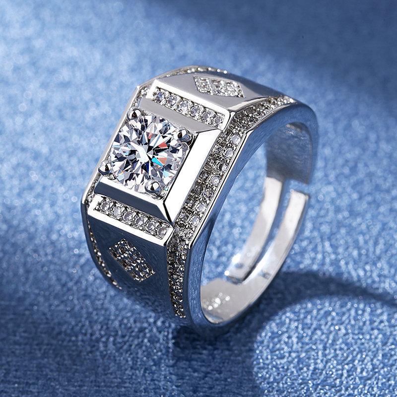 925 Sterling Silver Rings for Men Shining Crystal Adjustable Size Fashion Gifts Engagement Wedding High Quality Jewelry