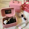 Pink Bow PU Leather Makeup Bag Portable Handheld Makeup Case Skincare Product Storage Box  Trips