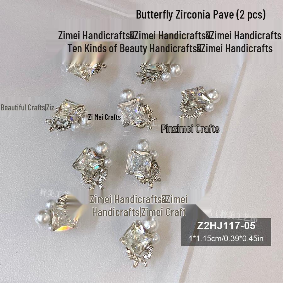 

Высокопрозрачный циркониевый нейл-арт с бабочками: Роскошный супер-блестящий леденец с отделкой ручной работы из жемчуга и бриллиантов