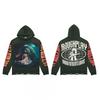 Vintage Washed Hoodie With Rhinestone Embroidery Streetwear Hip Hop Oversized Zip-Up Sweatshirt Men