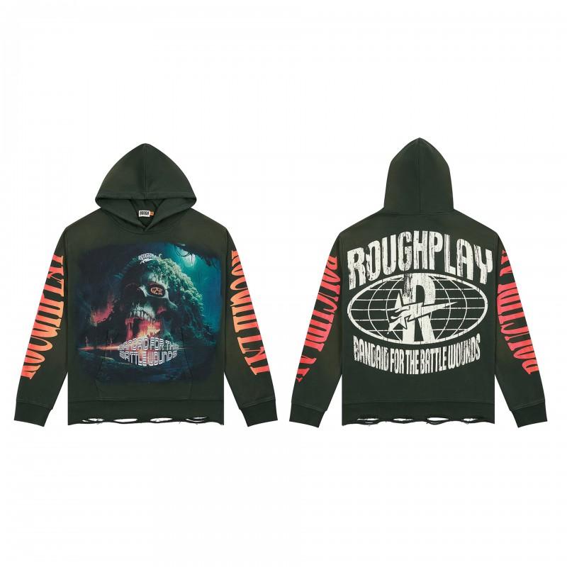 Vintage Washed Hoodie With Rhinestone Embroidery Streetwear Hip Hop Oversized Zip-Up Sweatshirt Men
