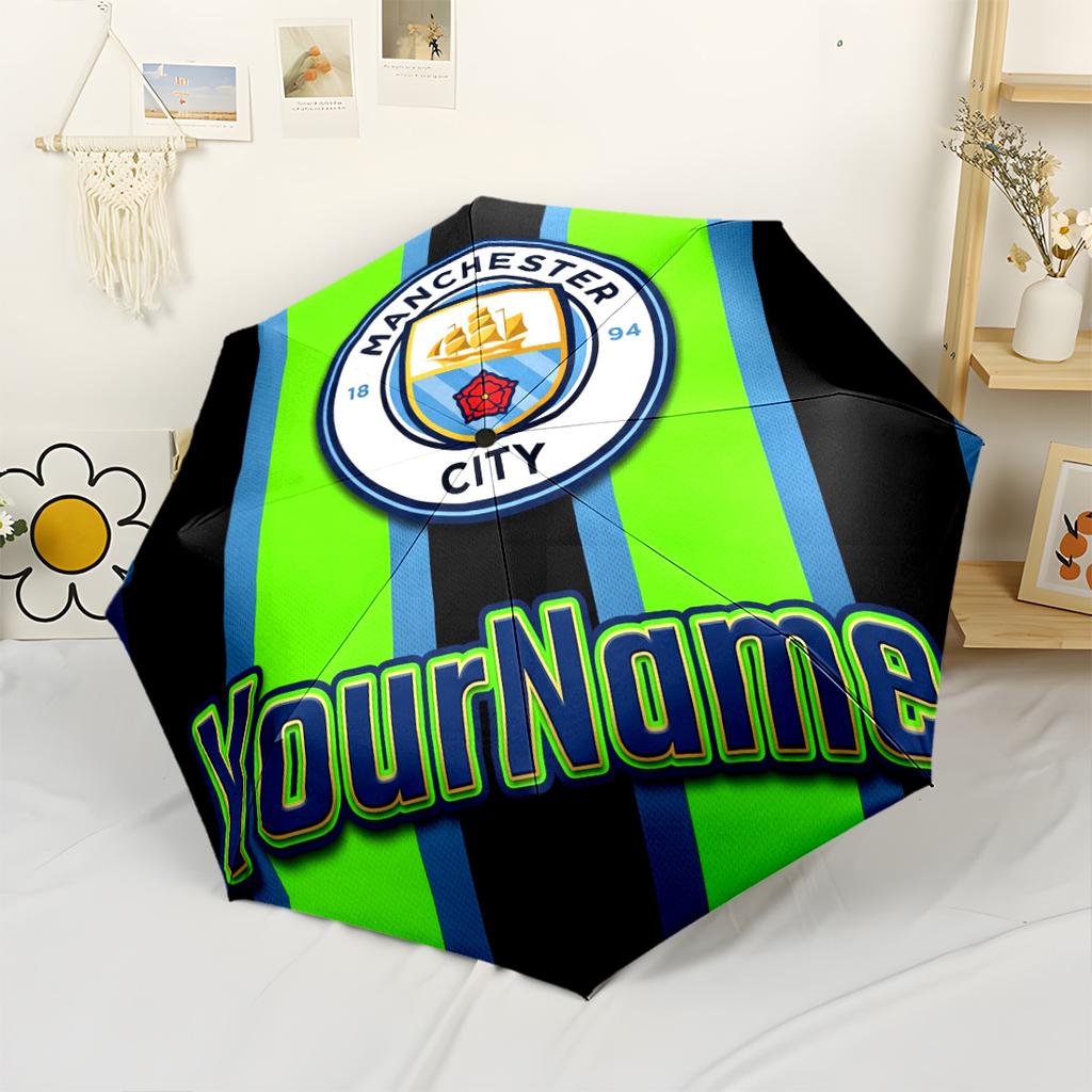 Manchester City Customize Your Name Umbrella Compact Travel Automatic Umbrella Compact 8-Rib Lightweight Durable Plastic Iron All-Season Travel
