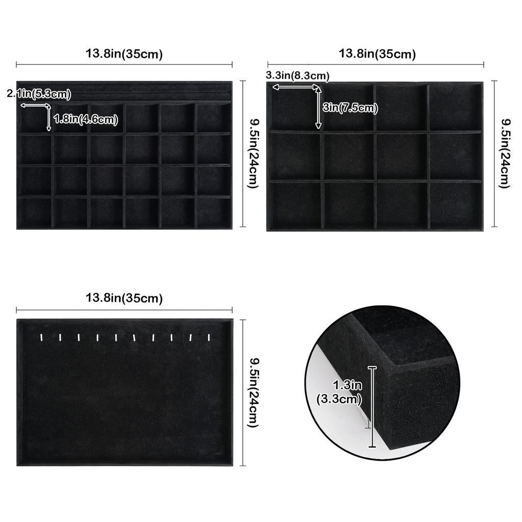 ProCase Jewelry for Accessory with All Black Tray, 3-Pack, Stackable, Vanity/Dresser Drawers, Case, Display, Dividers,
