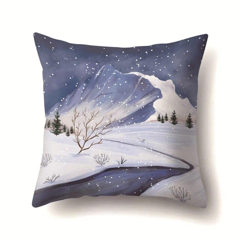 45x45cm Cartoon Fawn Snow Scene Pillow Cover Living Room Sofa Office Seat Car Waist Cushion   Home Decoration