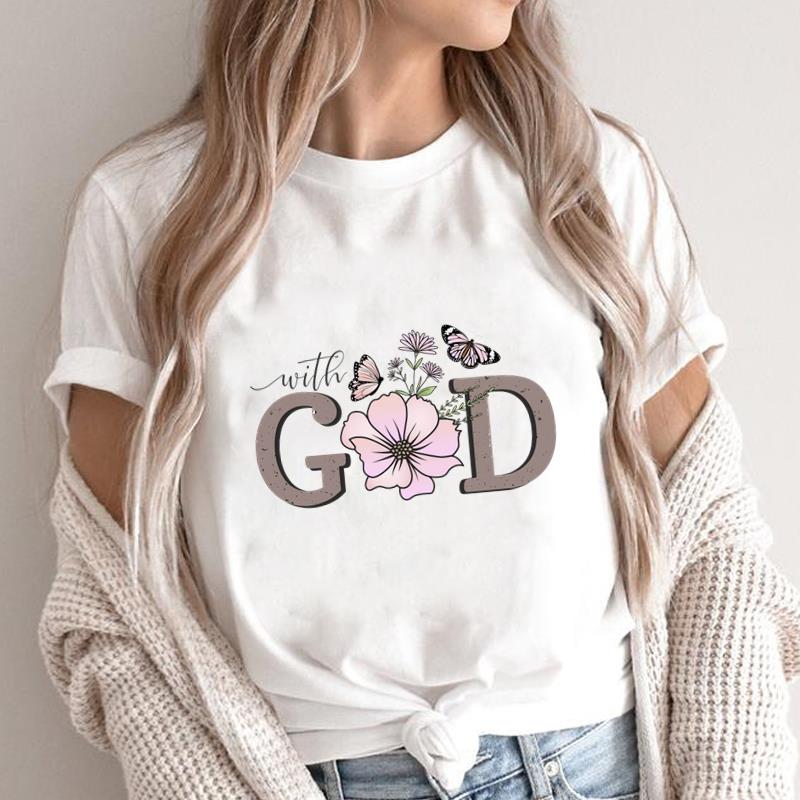 (Asian Size) lovely flower style cute Print Short Sleeve T-shirts Casual Women's Top T Clothing O-neck Fashion Female Graphic Tee