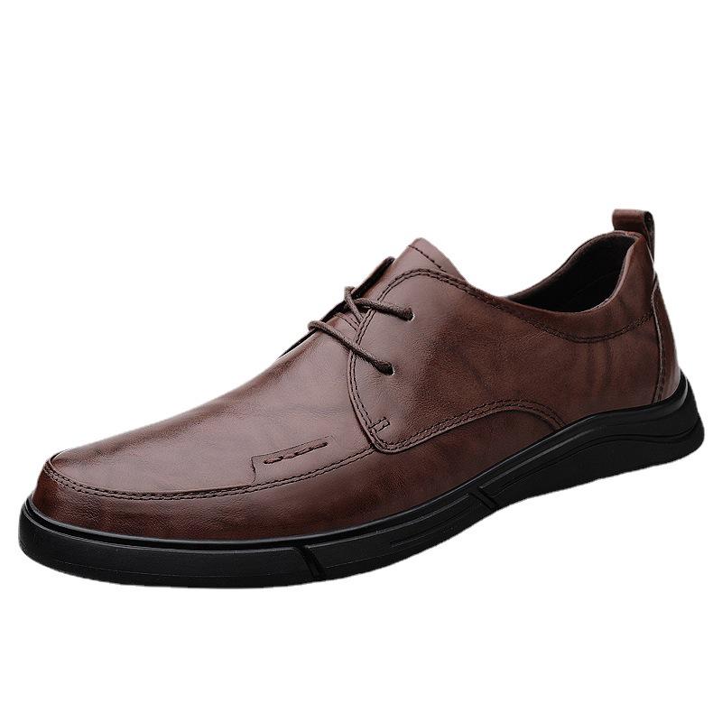 Men's Premium Cowhide Leather Lace-Up Business Shoes - Comfortable, Breathable, Non-Slip, Casual, for Middle-Aged