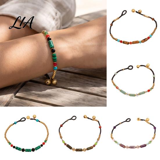 Handmade Decorative Wrist Jewelry Bohemian Bracelet for Women, Bamboo Joint Beaded Handwoven Ethnic Style Stackable Bracelet, Boho Summer Casual Daily