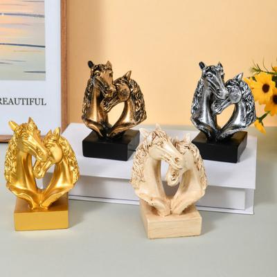 Doppelpferdekopf-Skulptur Harz Liebende Pferdefigur für Wohnzimmer Schlafzimmer Dekor Romantische Reiterstatue für Pferdeliebhaber Geburtstagsgeschenk