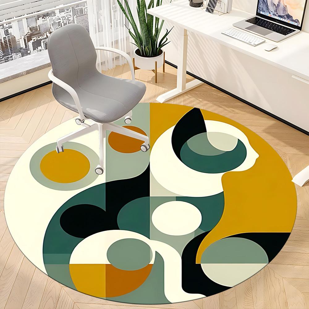 1pc Abstract Shapes Office Round Area Rug, Indoor Mat Suitable For Office, Under Office Chairs Bedroom Living Room Home Decor, Room Deco