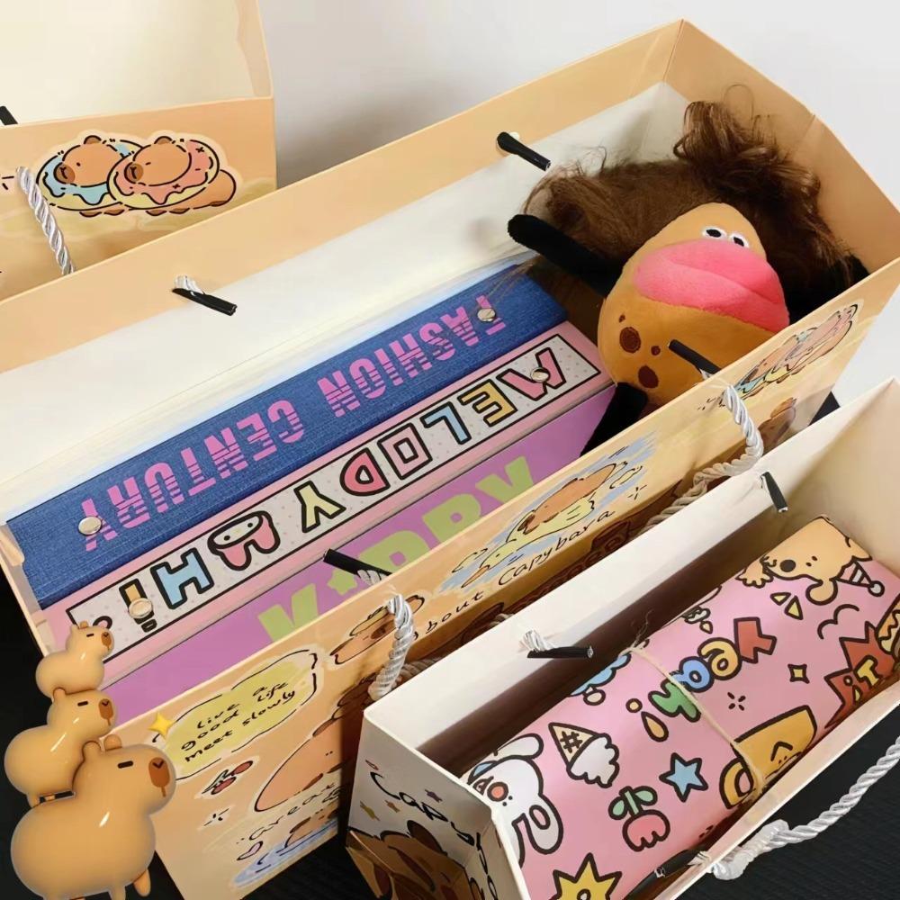 Creative Capybara Handbag Large Capacity Cartoon Paper Bags Foldable Storage Bags