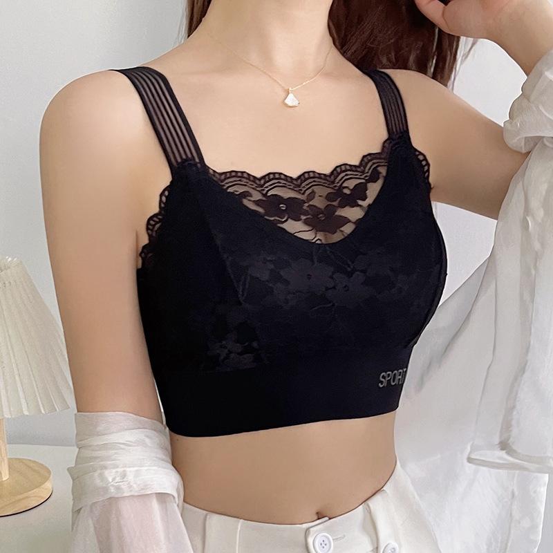 Lace Lingerie Bra for Women with Breast Pads Supports Side Breasts Plus Size Bra Vest Style Bandeau Top Strapless Bra
