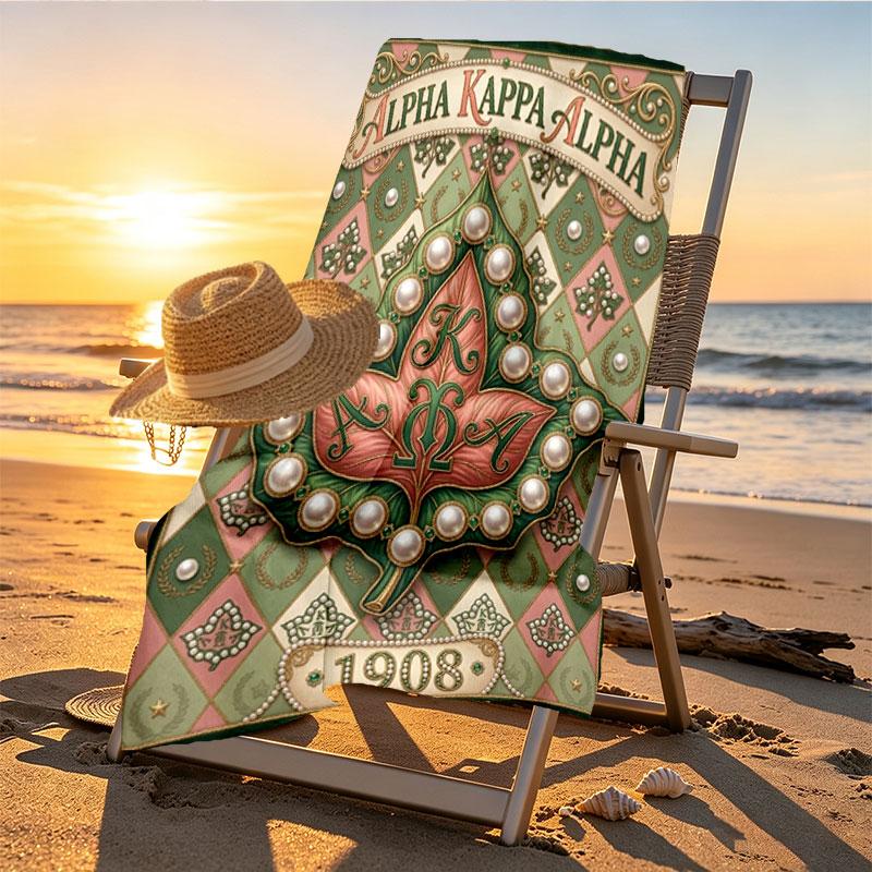 Alpha Kappa Alpha Print Beach Towel Design, Soft, Lightweight. for Home Bathroom, Spa, Pool, Yoga, Surfing, Camping, Gift for Family, Friend