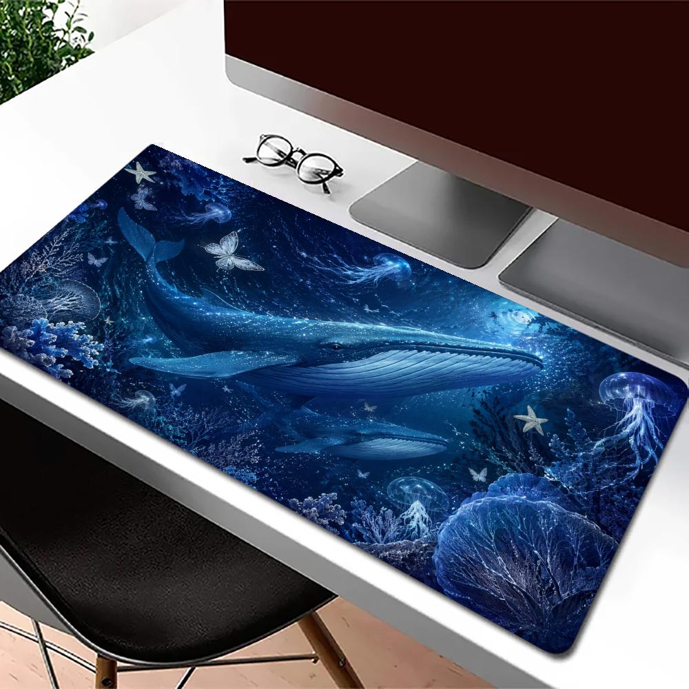 Interstellar Nebula Blue Whale XL Gaming Mouse Pad Stitched Edge Non-Slip Base Large Desk Mat For PC Laptop Gamer Mouse Pads