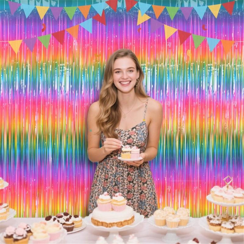 2 Stück PET Quasten Girlanden zur Partydekoration Einfache Aufbauten Sortierte Farbe Lametta Metallischer Vorhang für Heimfeier