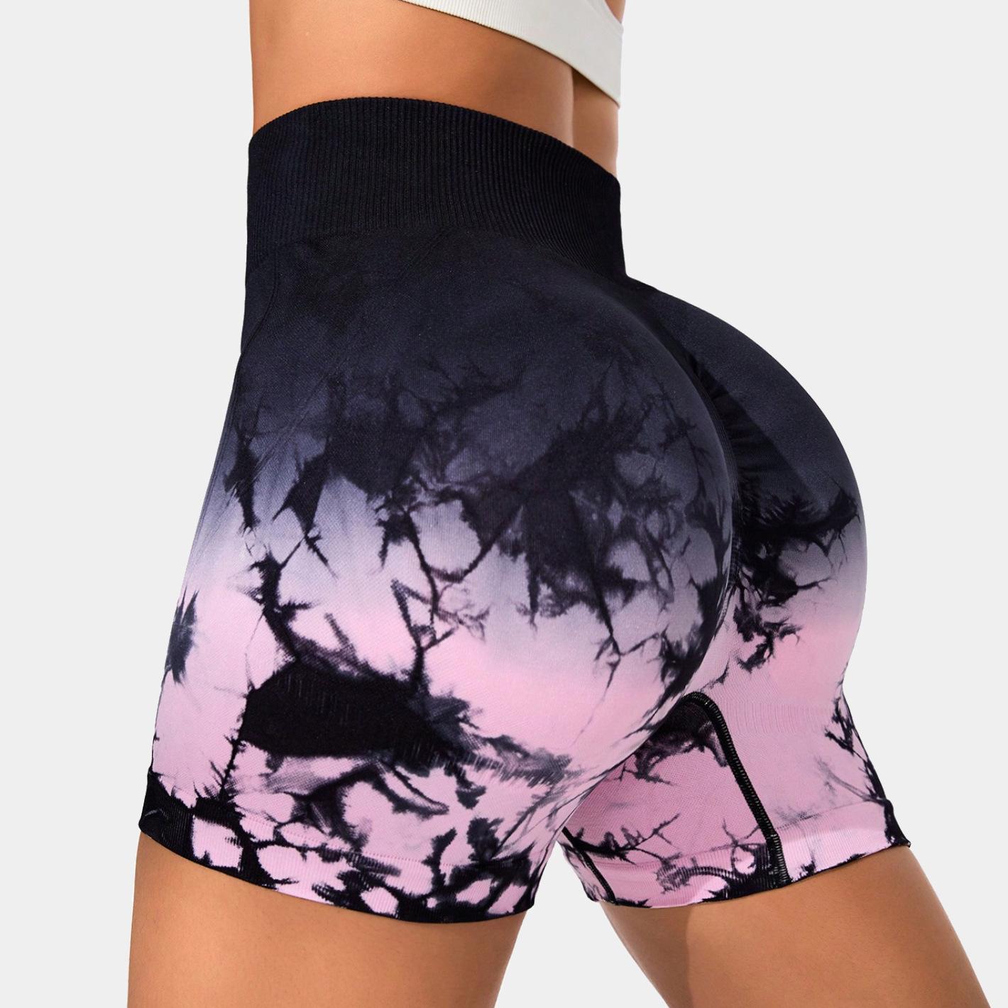 

Sports shorts spring European and American tie-dye yoga shorts women s sports fitness shorts high waist hip lift tight yoga pants L