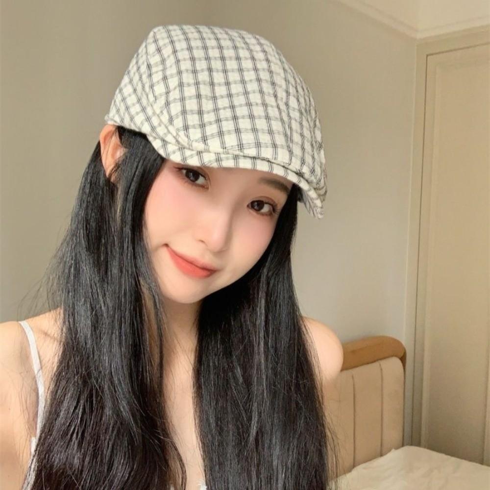 Korean Style Plaid Berets Forward Cap Painter Hat Retro Newsboy Caps  Student