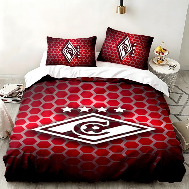 FC Spartak Moskau 3-teiliges Set Perfekt für das Schlafzimmer Bequemes Bettwäsche-Set enthält einen Bettbezug und zwei Kissenbezüge Ideales Geburtstags- oder Weihnachtsgeschenk