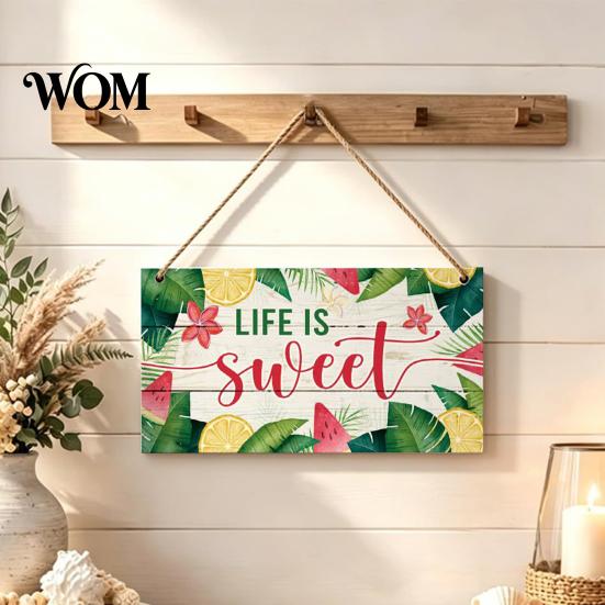 Summer Hanging Sign Wooden Sign, Beach Theme Welcome Front Door Decor with Ornament Rope, Colorful Hanger for Seasonal Farmhouse House Seaside