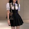 Dámský letní set košile s pufovanými rukávy a plisované sukně - Malé černé šaty s tílkem na ramínka