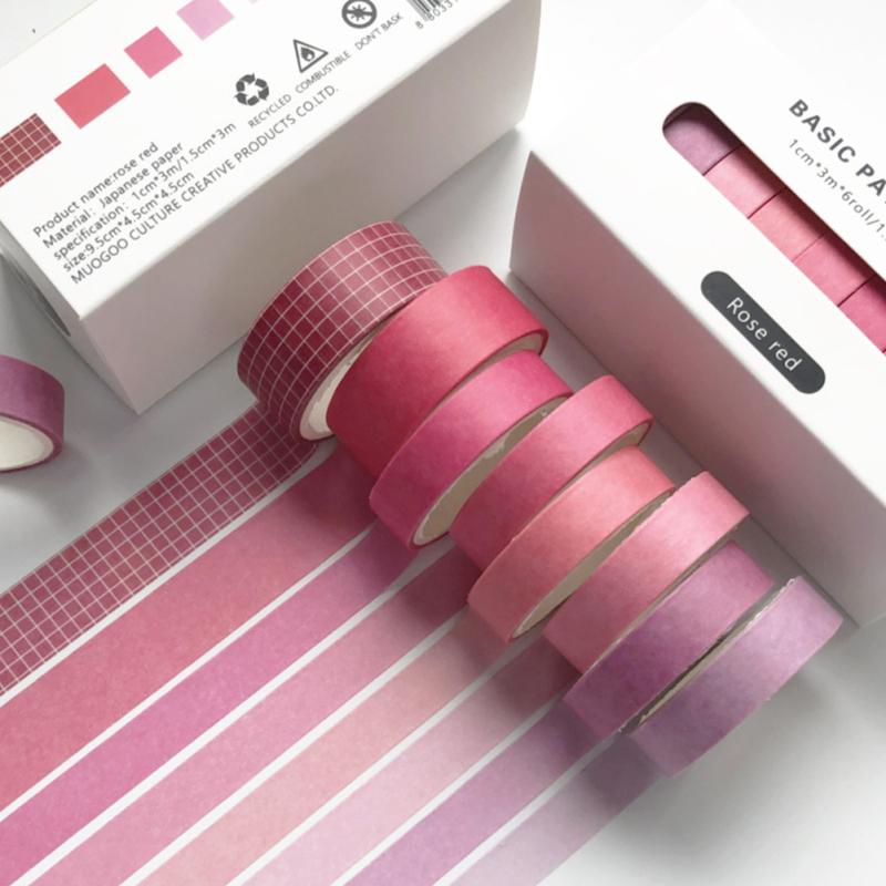 8Pcs Basic Decoration Tape Diy Scrapbooking Stick Journal Planners Stickers Masking Tape School