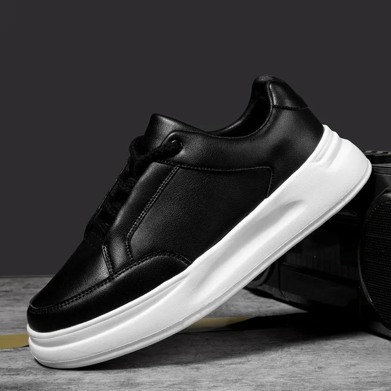 

fashion Fujeak Men Black Shoes 2024 New Lace-up Thick Sole Casual Sneakers Versatile Leather Footwear Vulcanized Loafers Zapatos Hombre 46 чорний білий колір