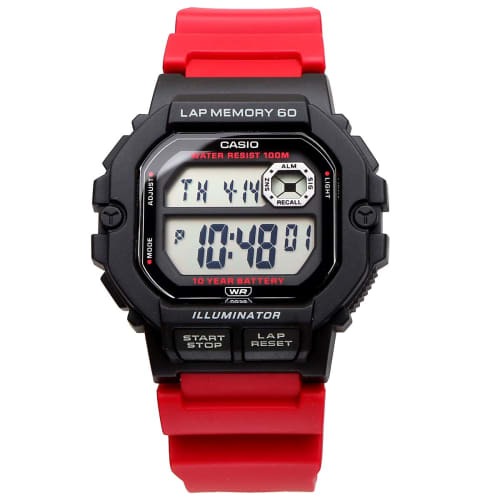 Casio CASIO Sports Gear Digital Men's Watch with 60 Lap Memory Function WS-1400H-4AV Overseas Model Black x Red