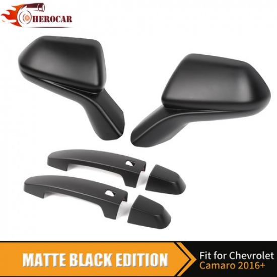 Matte Black Mirror Cover & Door Handle Trim For 2016- Chevy Camaro Exterior