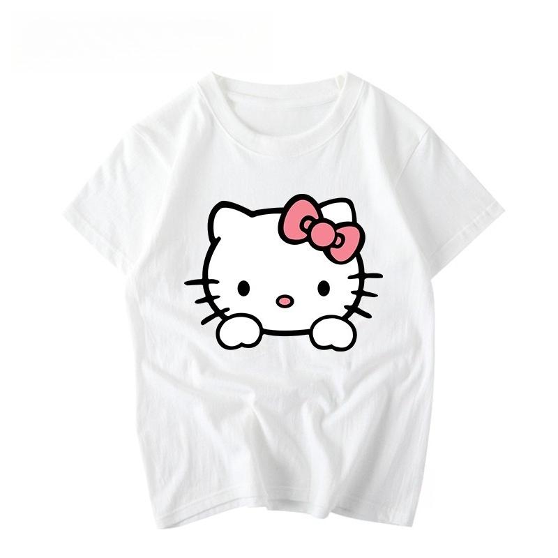 New Unisex Womens Cute Hello Kitty Pattern Printed Summer Top Couple Trendy Loose Casual Short Sleeve Cotton Soft Tshirt